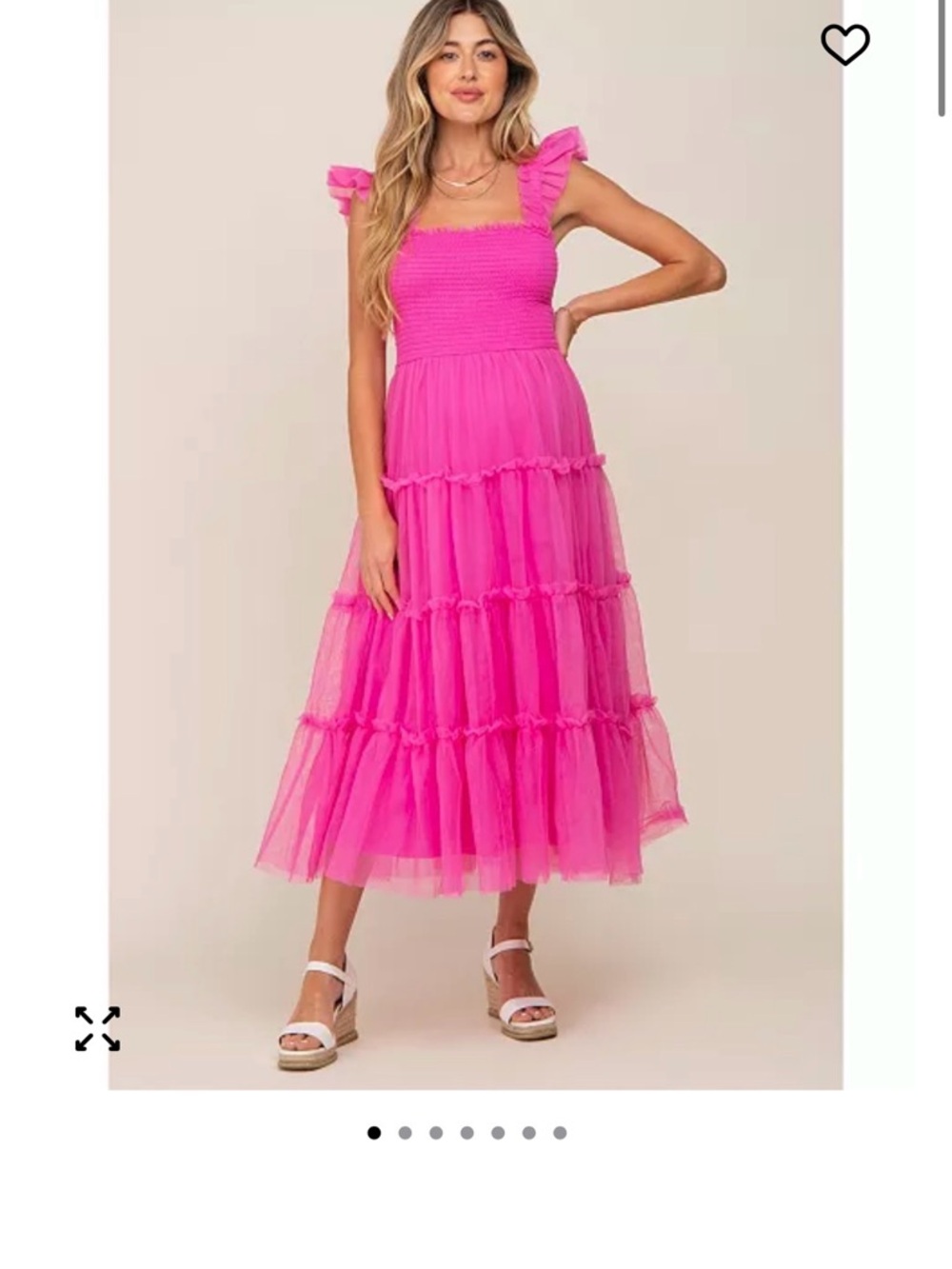 Pink blush Maternity Smocked Mesh Ruffle Accent Midi Dress